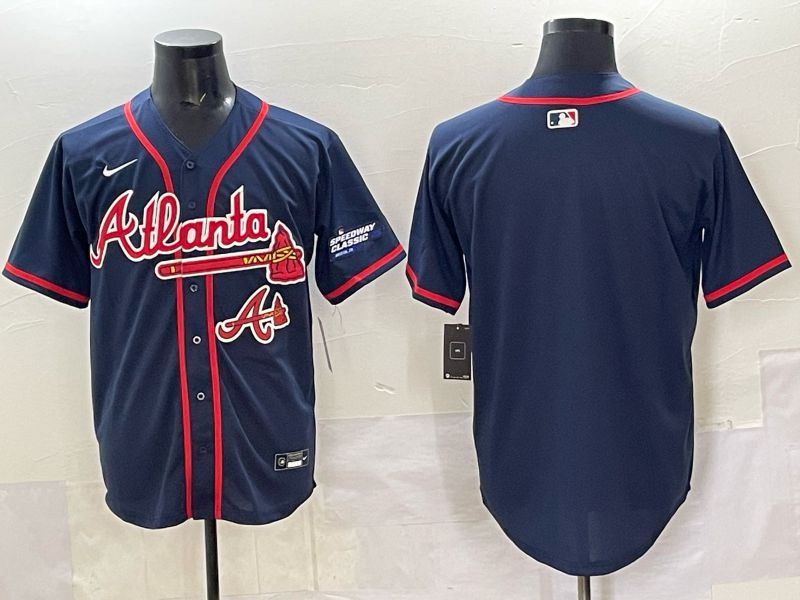 Men Atlanta Braves Blank Drak Blue  joint name Nike 2025 MLB Jersey style 05
